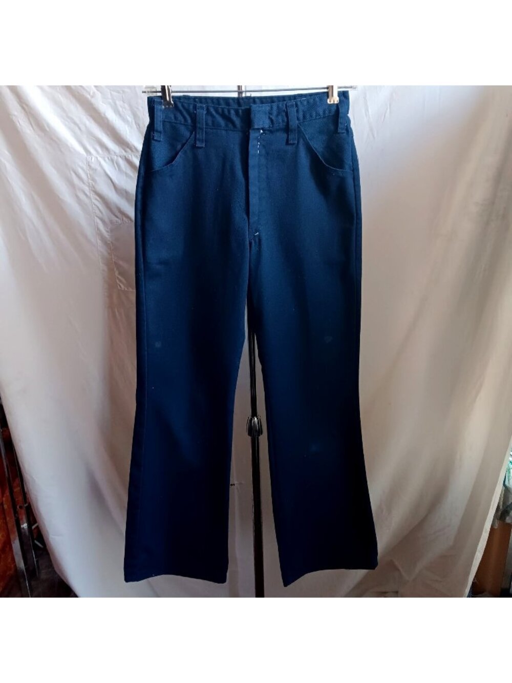 Vintage Bootcut Jeans 27x30 1970's Men's or Boys Twill Navy Blue Distress Paint